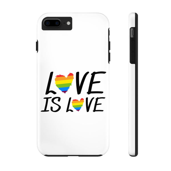 Pride Phone Case - Love is Love, LGBTQ+ Gift, Tough Phone Cover, Rainbow Heart Design, Smartphone Protection